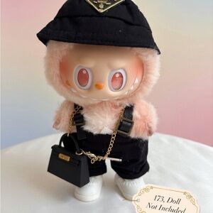 173,Black 4 Piece Prada Logo Outfit and Accessories for Labubu doll(No Doll)